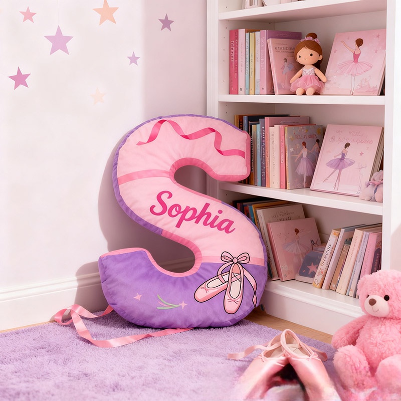Personalized Ballet Shoes Pillow With Your Own Name Soft Stuffed Toy for Kids Unique Decorative Cushion for Girls' Room