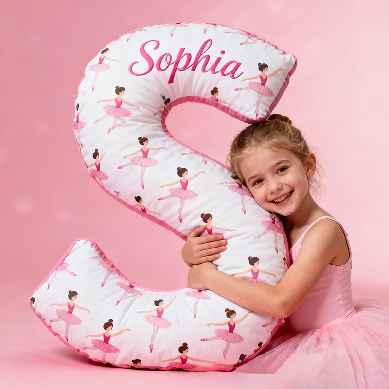 Personalized Ballet Dancers Pillow With Your Own Name Soft Stuffed Toy for Kids Unique Decorative Cushion for Girls' Room