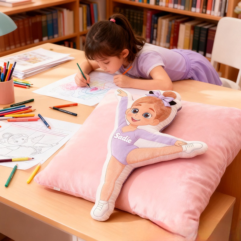 Personalized Gymnastics Pillow with Your Name Soft Stuffed Toy for Kids Unique Decorative Cushion for Girls' Room
