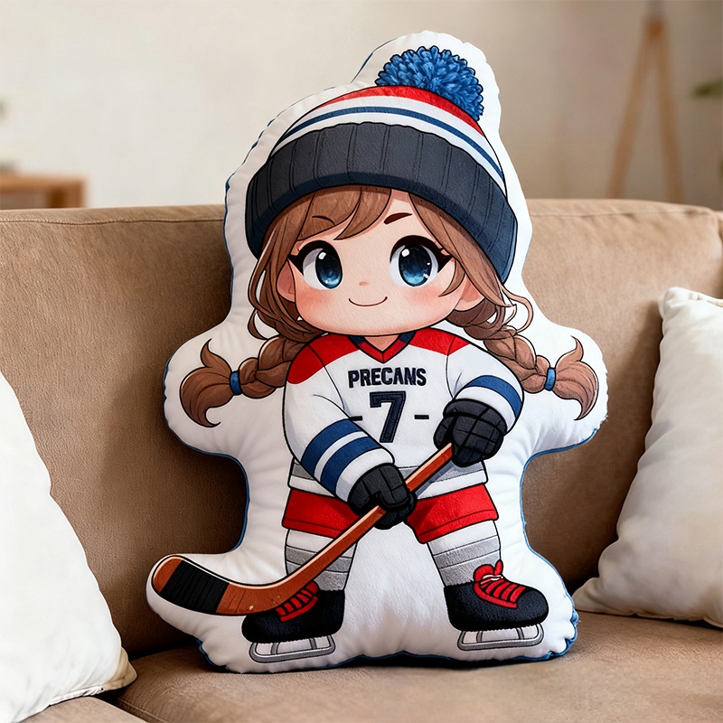 Personalized Cute Ice Hockey Pillow with Custom Details for Kids Girls and Boys