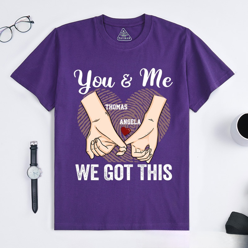 Personalized Couple Pinky Promise T-Shirt You and Me We Got This with Heart Fingerprint Couple Matching T-Shirt Valentine's Day Couple Shirt