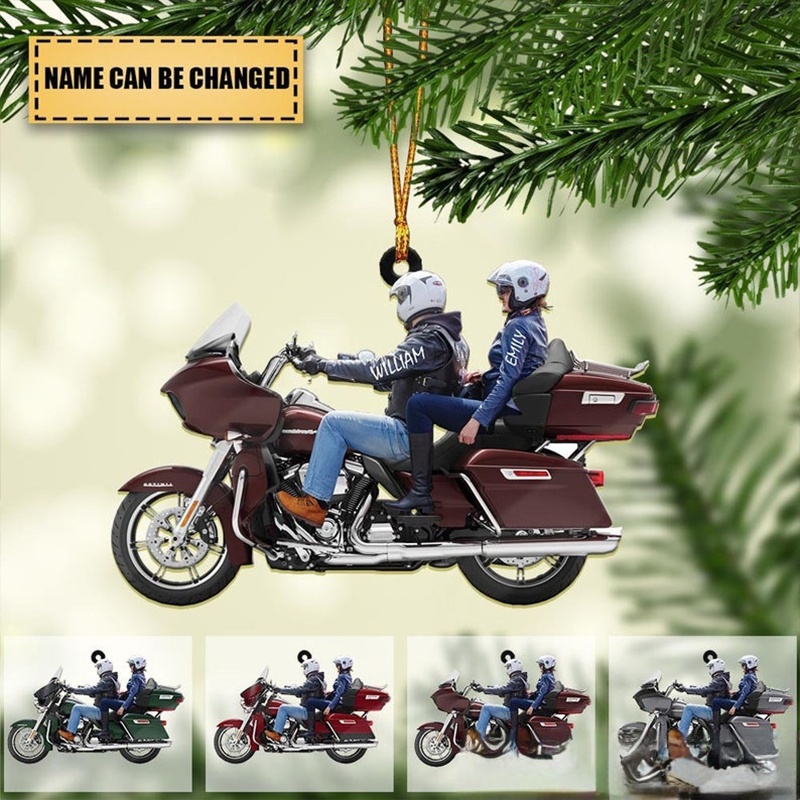 Personalized Couple Motorcycle Christmas Ornament Custom 2D Acrylic Ornament with Name and Bike Color Gift for Racer and Motorcycle Lovers