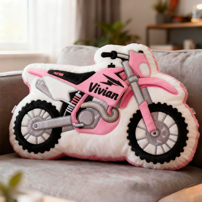 Personalized Motorcycle Pillow Custom Name 3D Graphic Print Cushion Gift for Bikers and Motorcycle Fans
