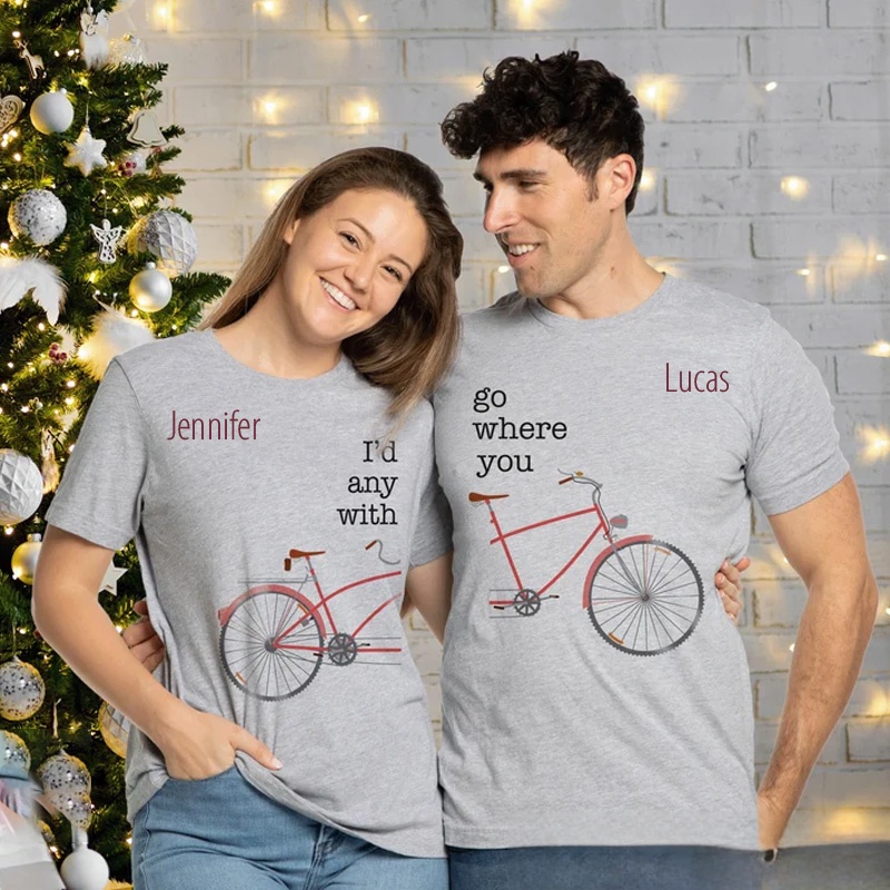 Personalized Cycling Classic T-Shirt Cute Matching Cyclist Girlfriend Boyfriend Shirts Bicycle Matching Biker Couple Shirt
