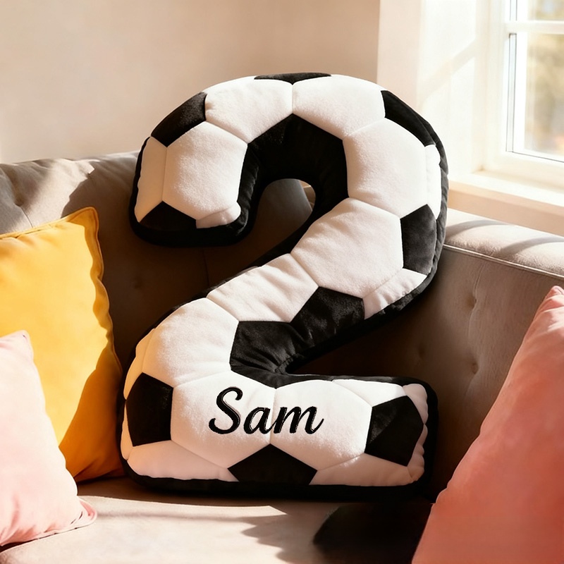 Personalized Soccer Ball Number Pillow with Custom Name Design