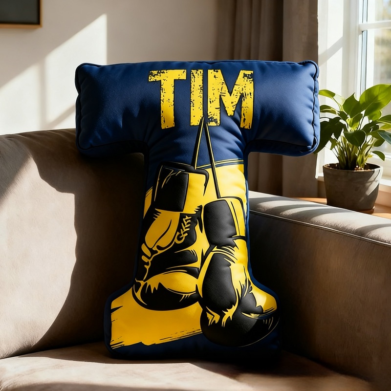 Personalized Letter Pillow Graphic 3D Print Multicolour Boxing Gloves Funny Letter Pillow Custom Name Pillow Comfortable Christmas Decor for Gym Lovers