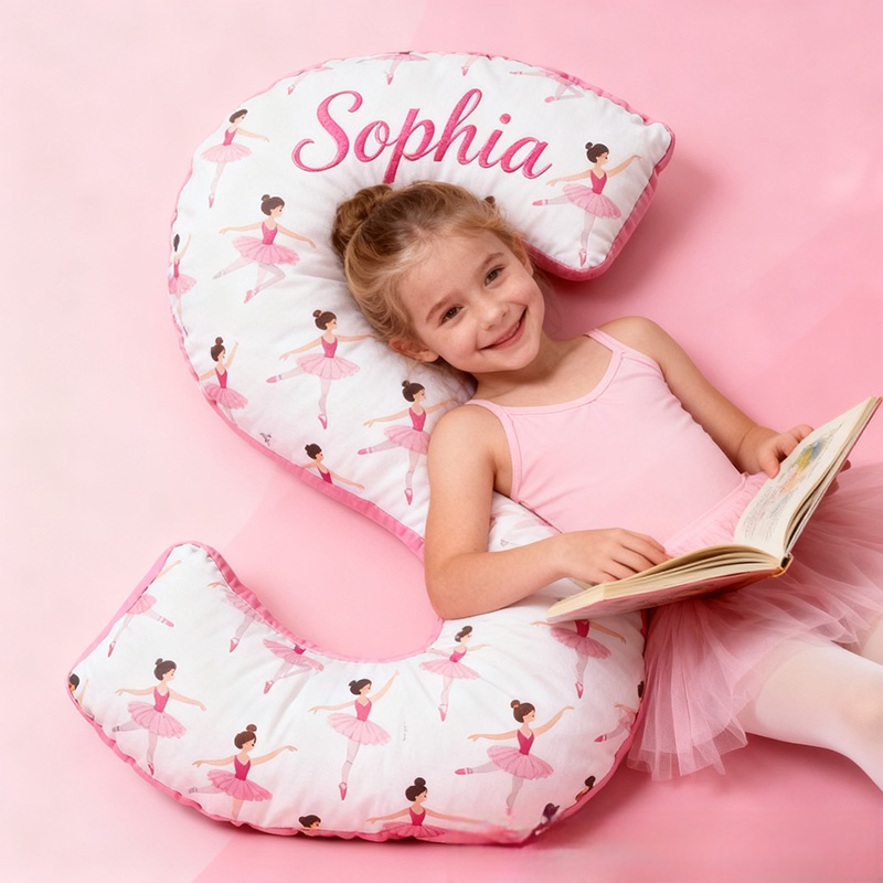 Personalized Ballet Dancers Pillow With Your Own Name Soft Stuffed Toy for Kids Unique Decorative Cushion for Girls' Room