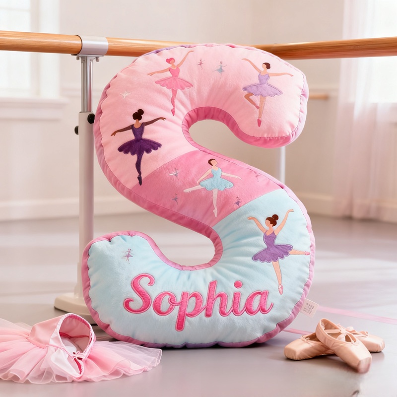 Personalized Graphic 3D Print Ballet Dancer Pillow With Your Own Name Soft Stuffed Toy for Kids Unique Decorative Cushion for Girls' Room