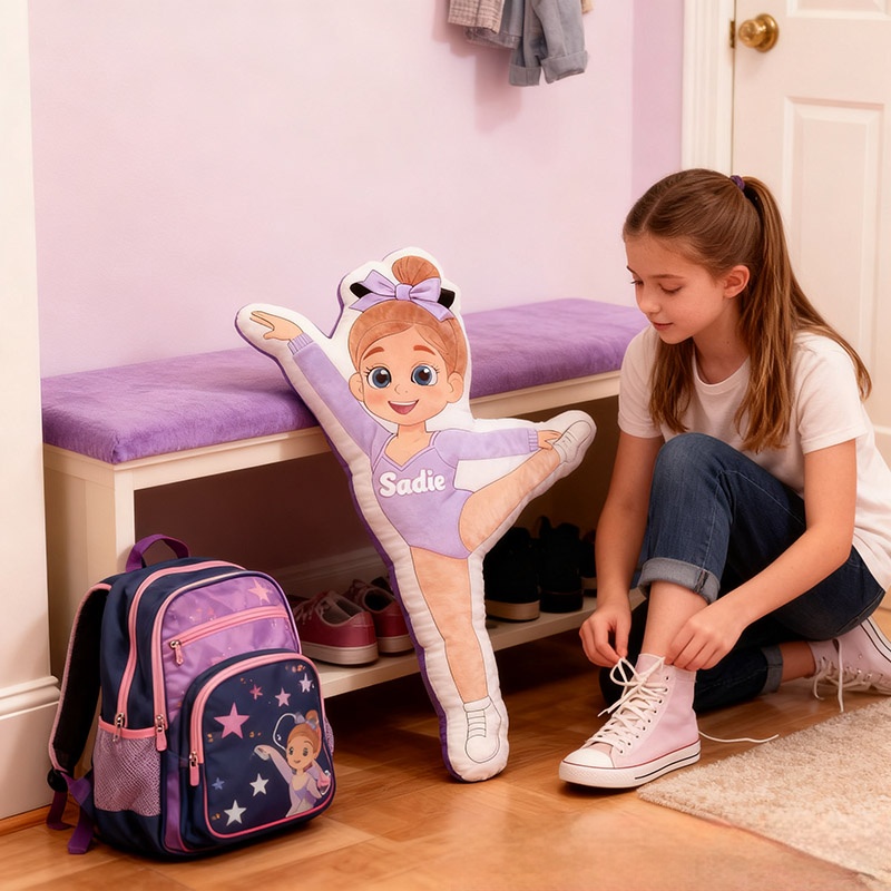 Personalized Gymnastics Pillow with Your Name Soft Stuffed Toy for Kids Unique Decorative Cushion for Girls' Room