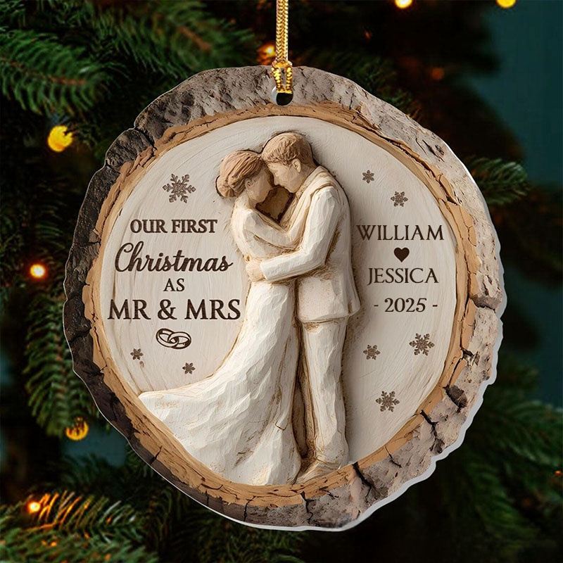Personalized First Christmas Couple Ornament 2D Flat Forever Love Acrylic Ornament Custom Wedding Gift for Couple