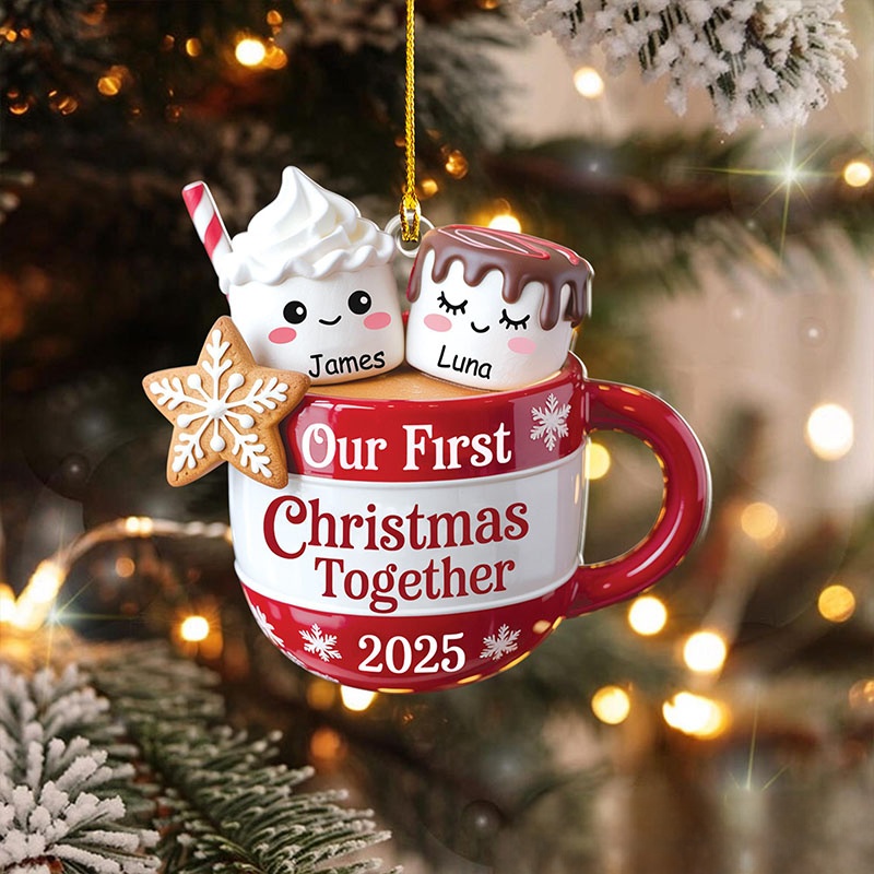 Personalized Hot Cocoa 2D Flat Ornament Sweet Cocoa Love Ornament Custom Marshmallow Couple Christmas Gift