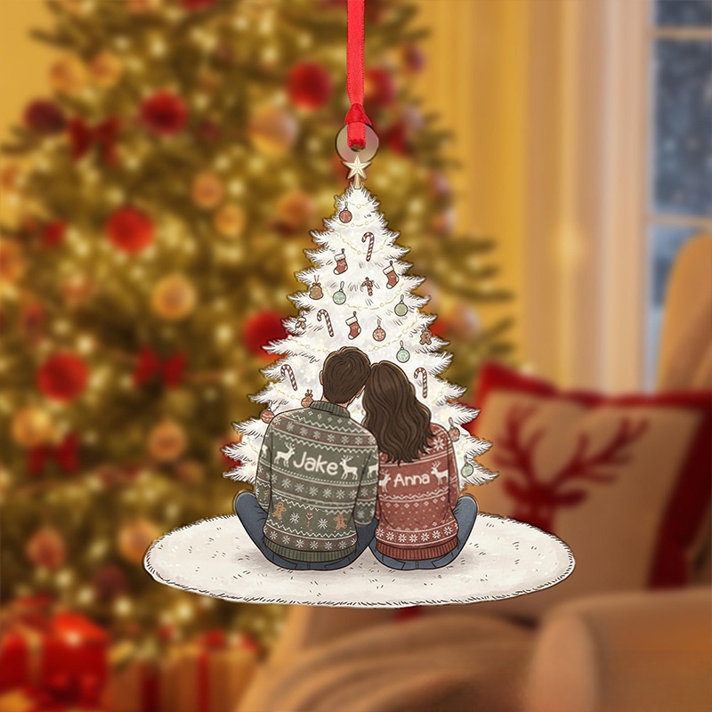 Personalized Couple Christmas Ornament Christmas Tree Decoration with Names and Holiday Sweaters Couple Holiday Ornament
