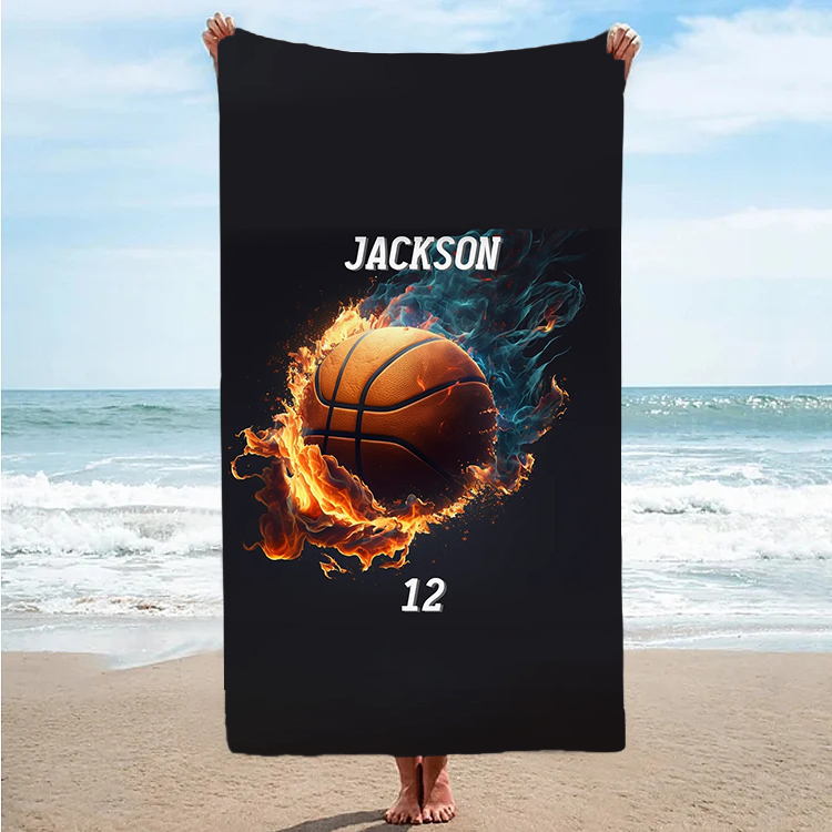 Personalized Kids Fire Basketball Beach Towel For Summer&Beach|DYTowel121