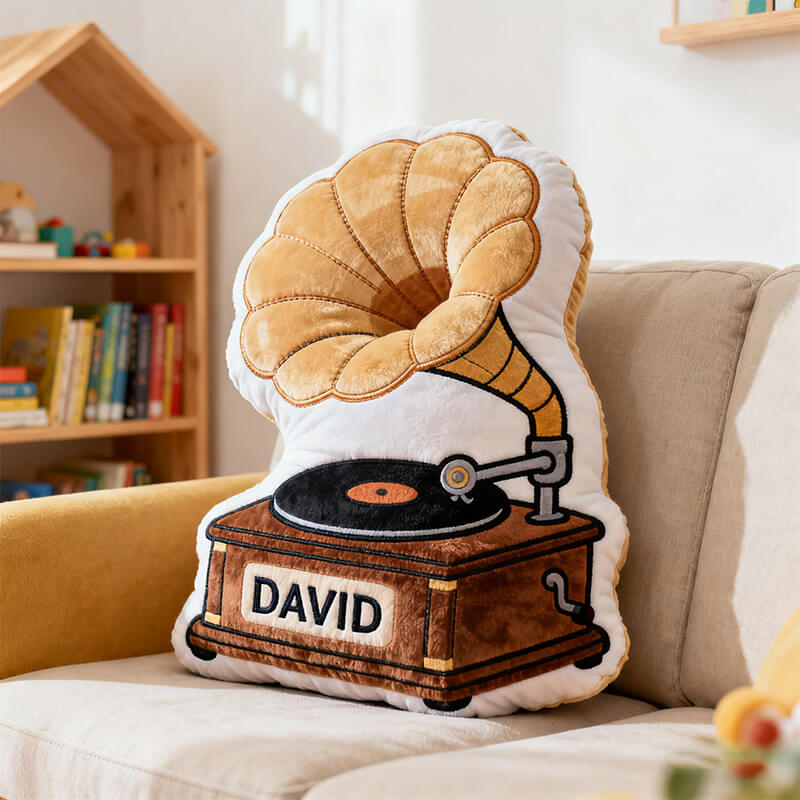 Personalized Gramophone Printed Pillow With Name For Birthday Gift