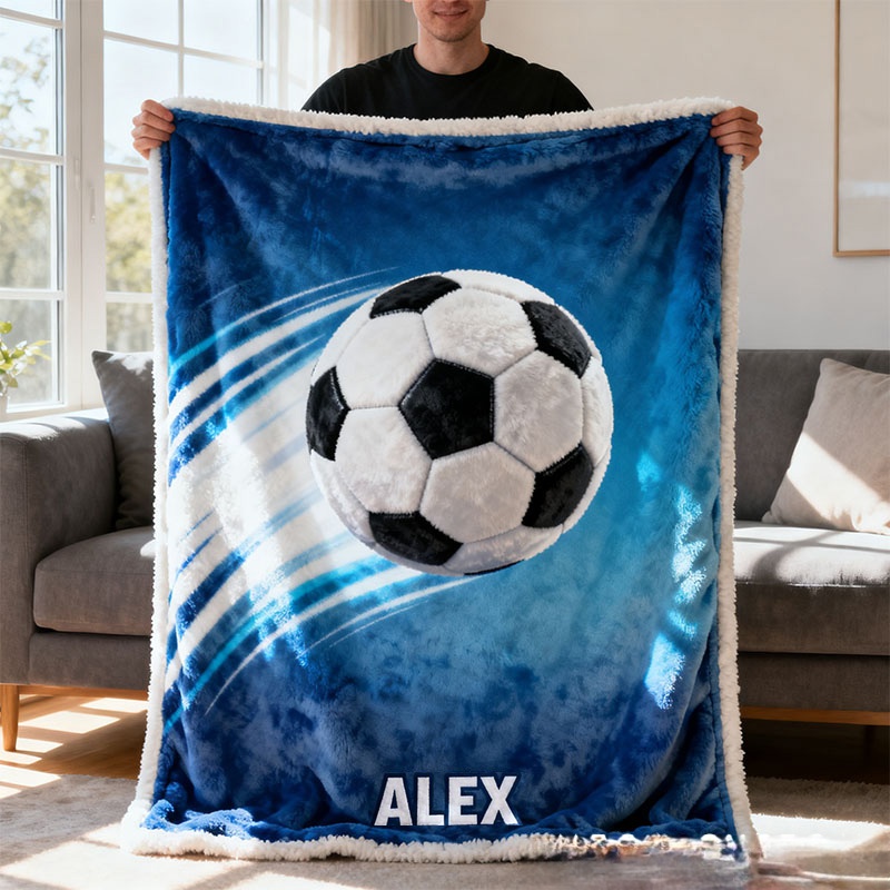 Personalized Soccer 3D Themed Blanket with Custom Name for Fans Gifts