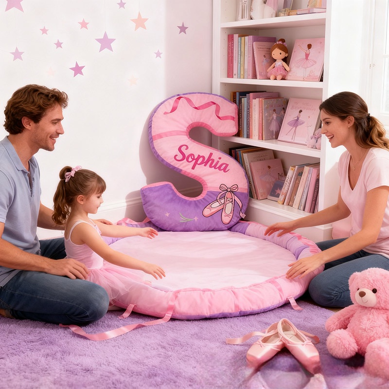 Personalized Ballet Shoes Pillow With Your Own Name Soft Stuffed Toy for Kids Unique Decorative Cushion for Girls' Room