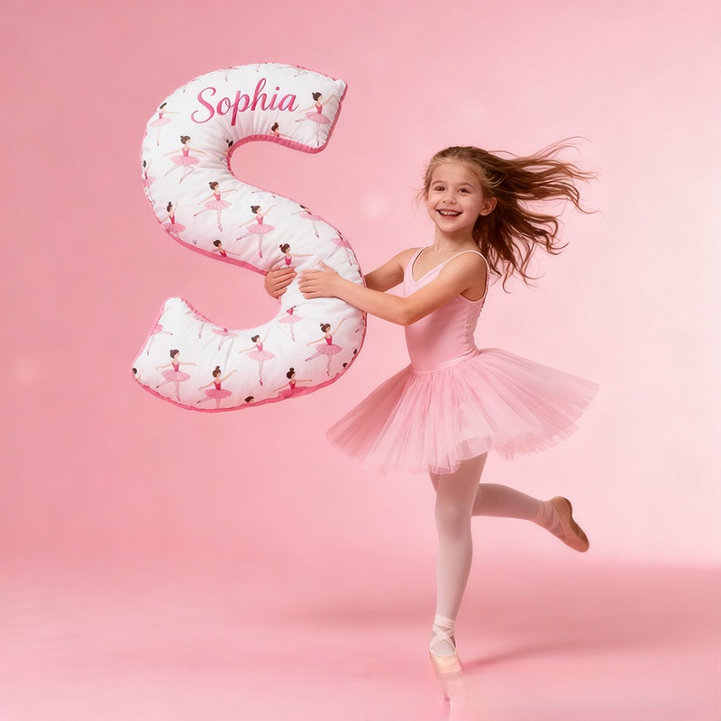 Personalized Ballet Dancers Pillow With Your Own Name Soft Stuffed Toy for Kids Unique Decorative Cushion for Girls' Room