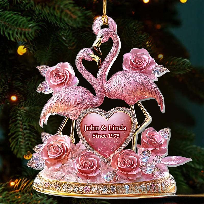 Personalized Flamingo Couple Ornament Custom Wedding Keepsake Valentine's Day Decor Love Birds Home Decor Acrylic Anniversary Gift Ornament