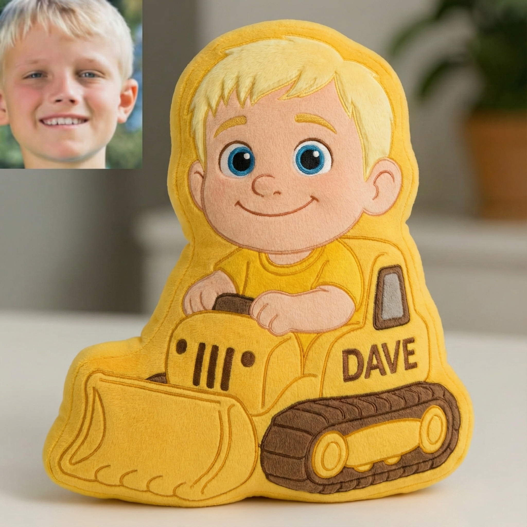 Personalized Kids Construction Vehicle 3D Pillow With Photo For Construction Vehicle Lovers