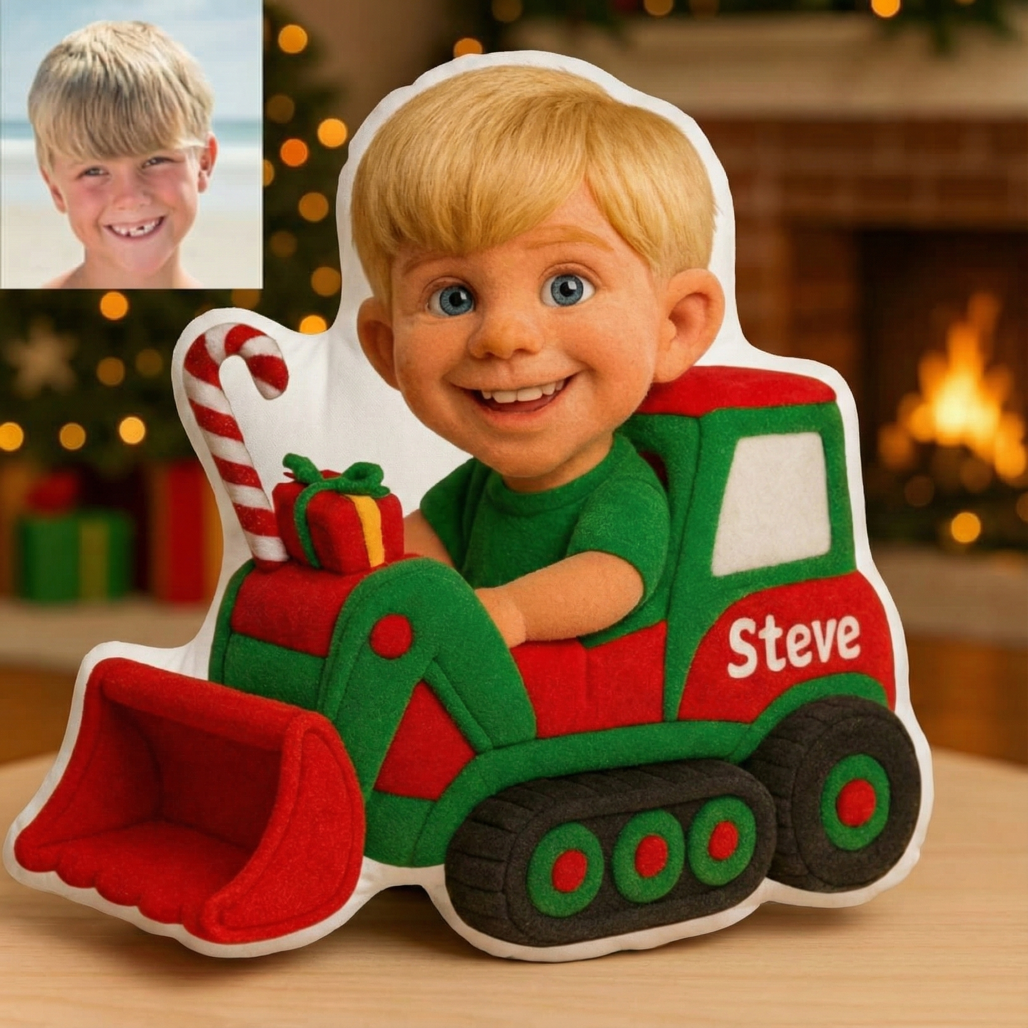 Personalized Kids 3D Tractor Shaped Pillow, Customizable With Photos, Perfect For Christmas Gifts