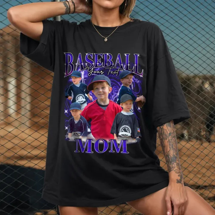 Custom Baseball Mom Shirts, Mothers Day Shirt, Bootleg Rap Tee, Custom Shirt With Faces On Them