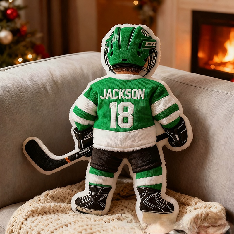 Personalized Graphic 3D Print Ice Hockey Player Pillow with Custom Name and Number Graphic 3D Print