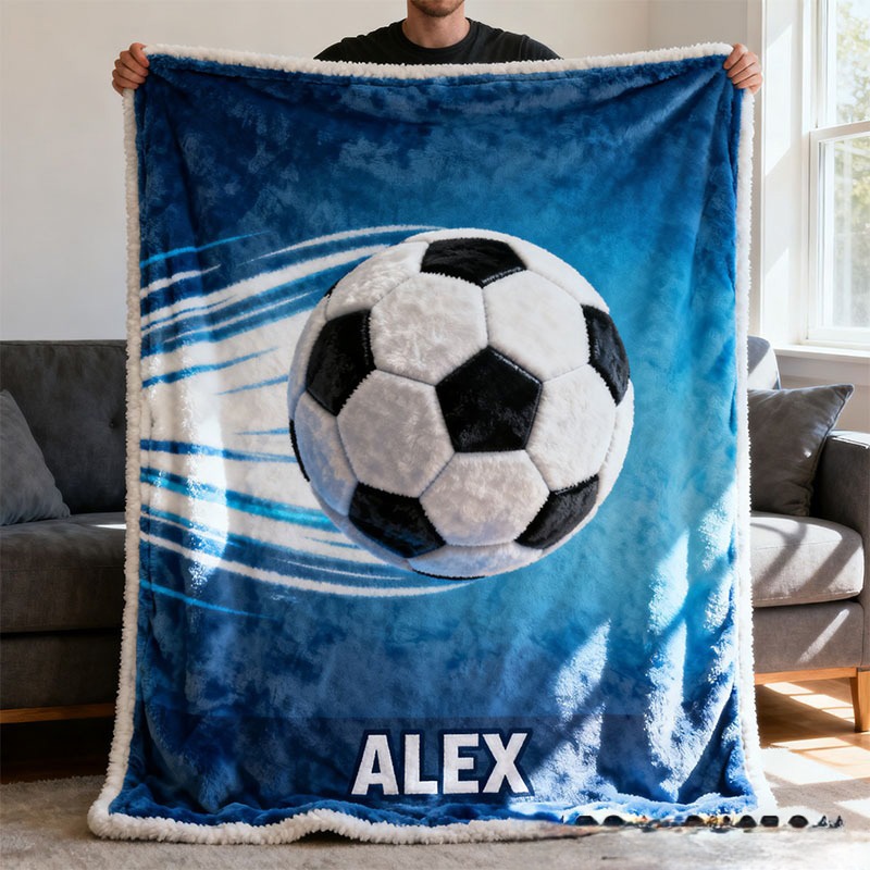 Personalized Soccer 3D Themed Blanket with Custom Name for Fans Gifts