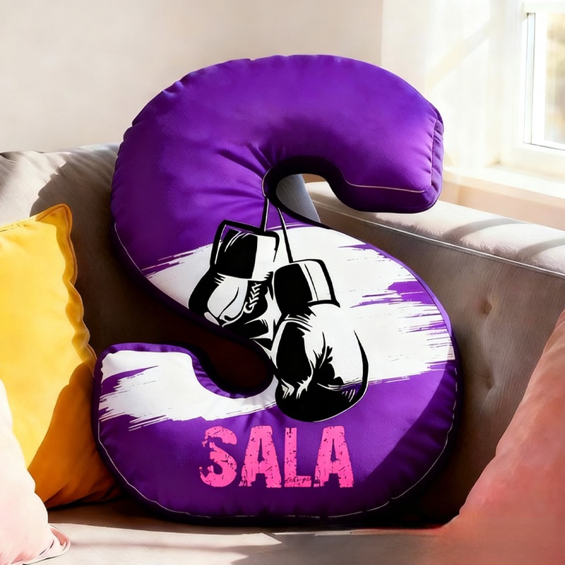 Personalized Letter Pillow Graphic 3D Print Multicolour Boxing Gloves Funny Letter Pillow Custom Name Pillow Comfortable Christmas Decor for Gym Lovers