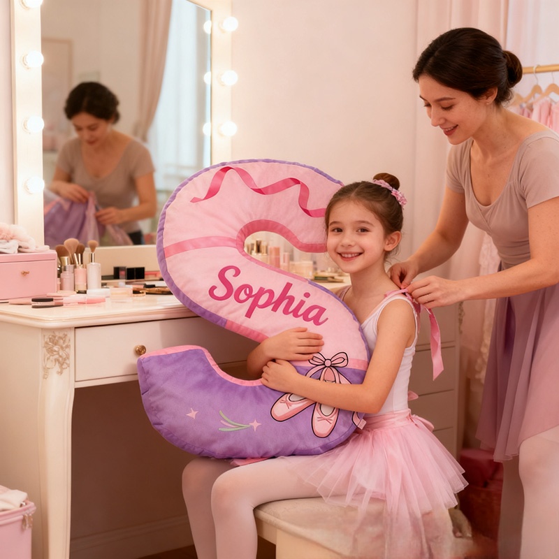 Personalized Ballet Shoes Pillow With Your Own Name Soft Stuffed Toy for Kids Unique Decorative Cushion for Girls' Room