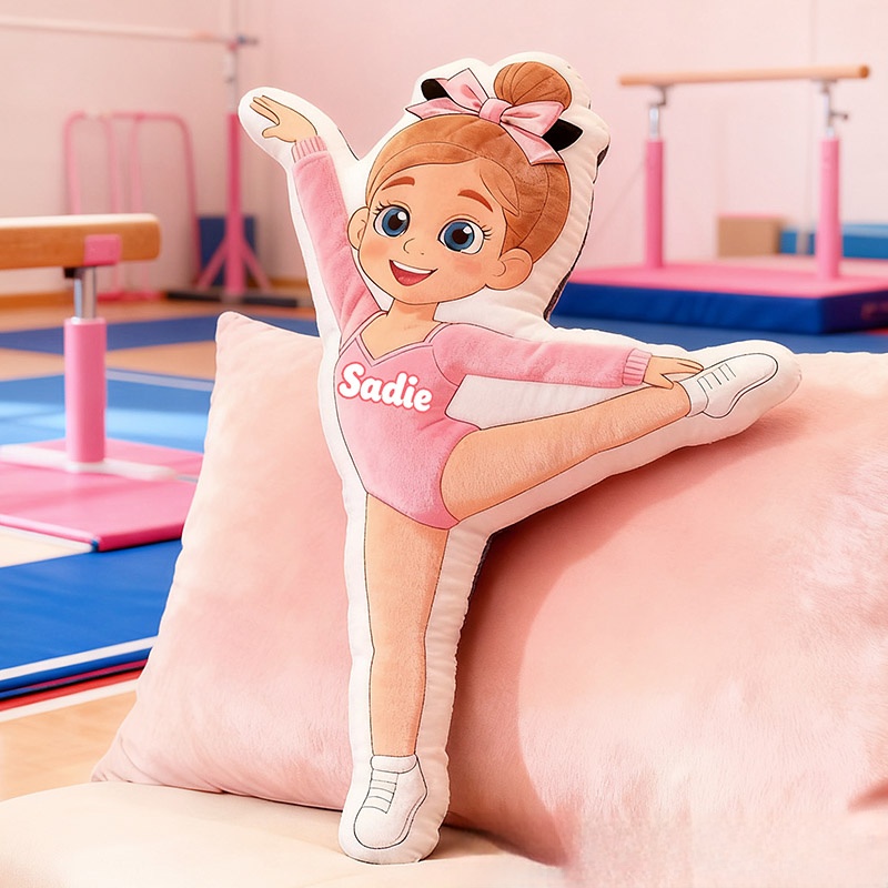 Personalized Gymnastics Pillow with Your Name Soft Stuffed Toy for Kids Unique Decorative Cushion for Girls' Room