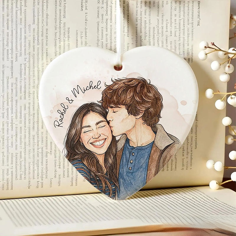 Personalized Couple Ceramic Ornament Custom Photo Name Christmas Gifts for Husband Wife Ornament for Couple Newlyweds Xmas Gift