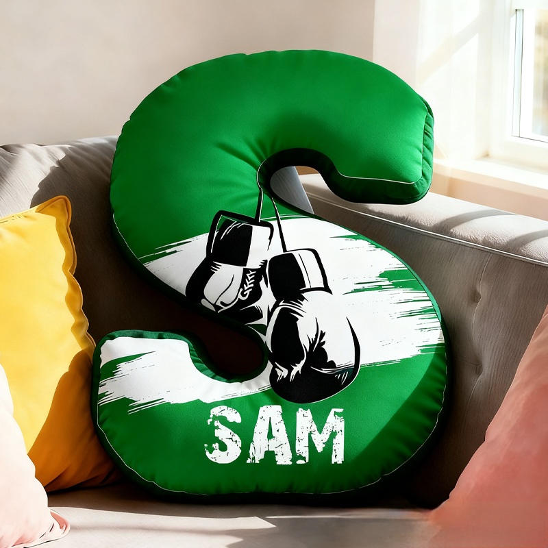 Personalized Letter Pillow Graphic 3D Print Multicolour Boxing Gloves Funny Letter Pillow Custom Name Pillow Comfortable Christmas Decor for Gym Lovers