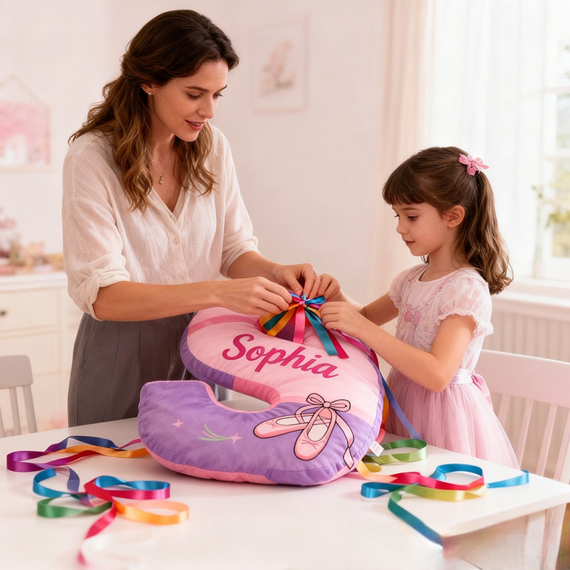 Personalized Ballet Shoes Pillow With Your Own Name Soft Stuffed Toy for Kids Unique Decorative Cushion for Girls' Room