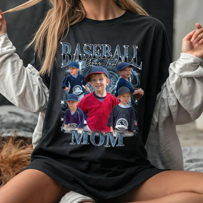 Custom Baseball Mom Shirts, Mothers Day Shirt, Bootleg Rap Tee, Custom Shirt With Faces On Them