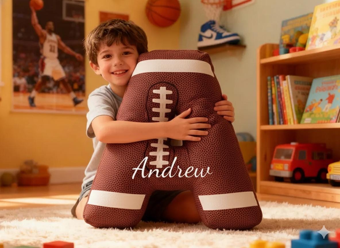 ersonalized Football Letter Pillow, Custom Initial Pillow with Name, Pillow Football Lover Player Fans Gift, Football Lovers Christmas Gift