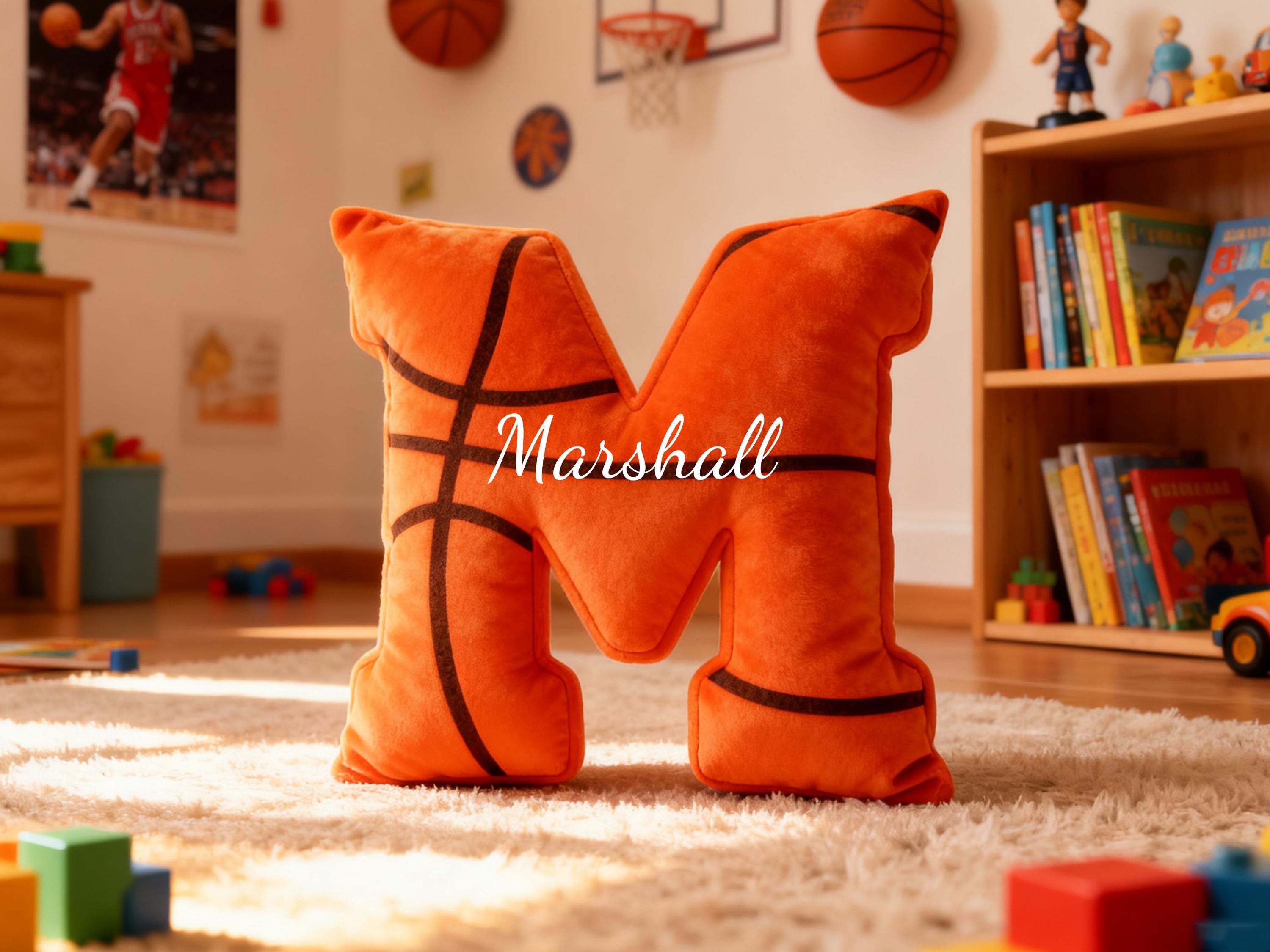 Personalized Kids Initial Basketball Pillow with Custom Name For Basketball Lover