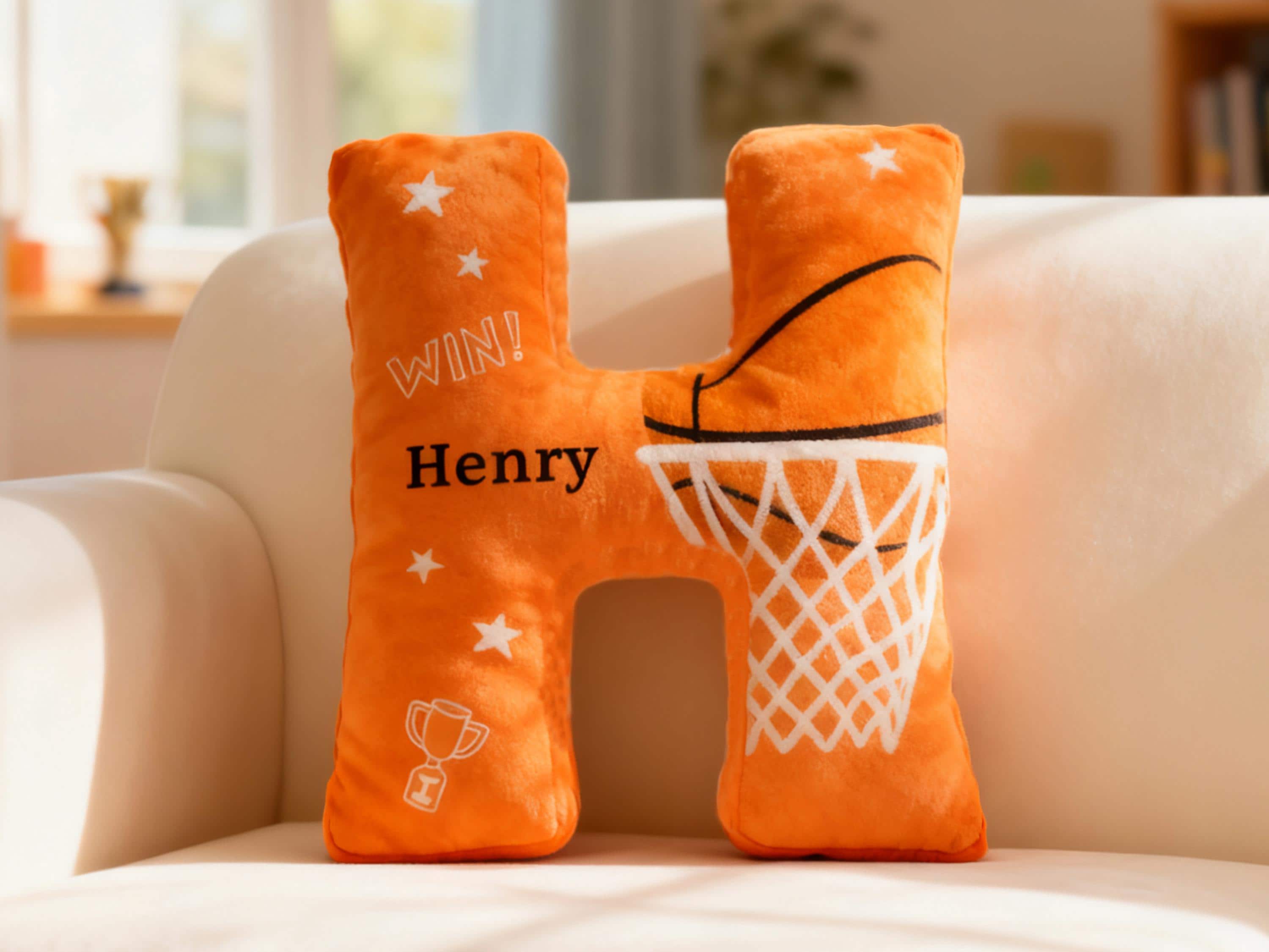 Personalized Initial Basketball Pillow,Custom Letter Shaped Decorations Pillow with Custom Name For Home Decor Gift