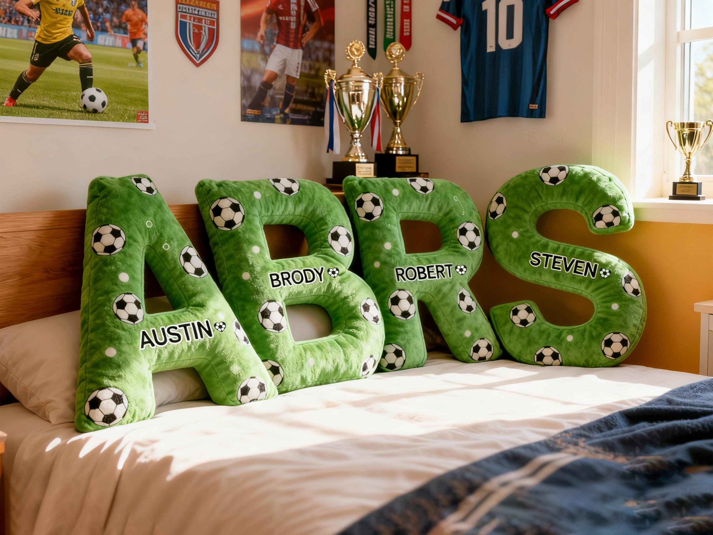 Personalized Soccer Letter Pillow,Custom Initial Pillow with name,Football Lover Fans Gift,Xmas Gift,2026 World Cup Gift for Soccer Players