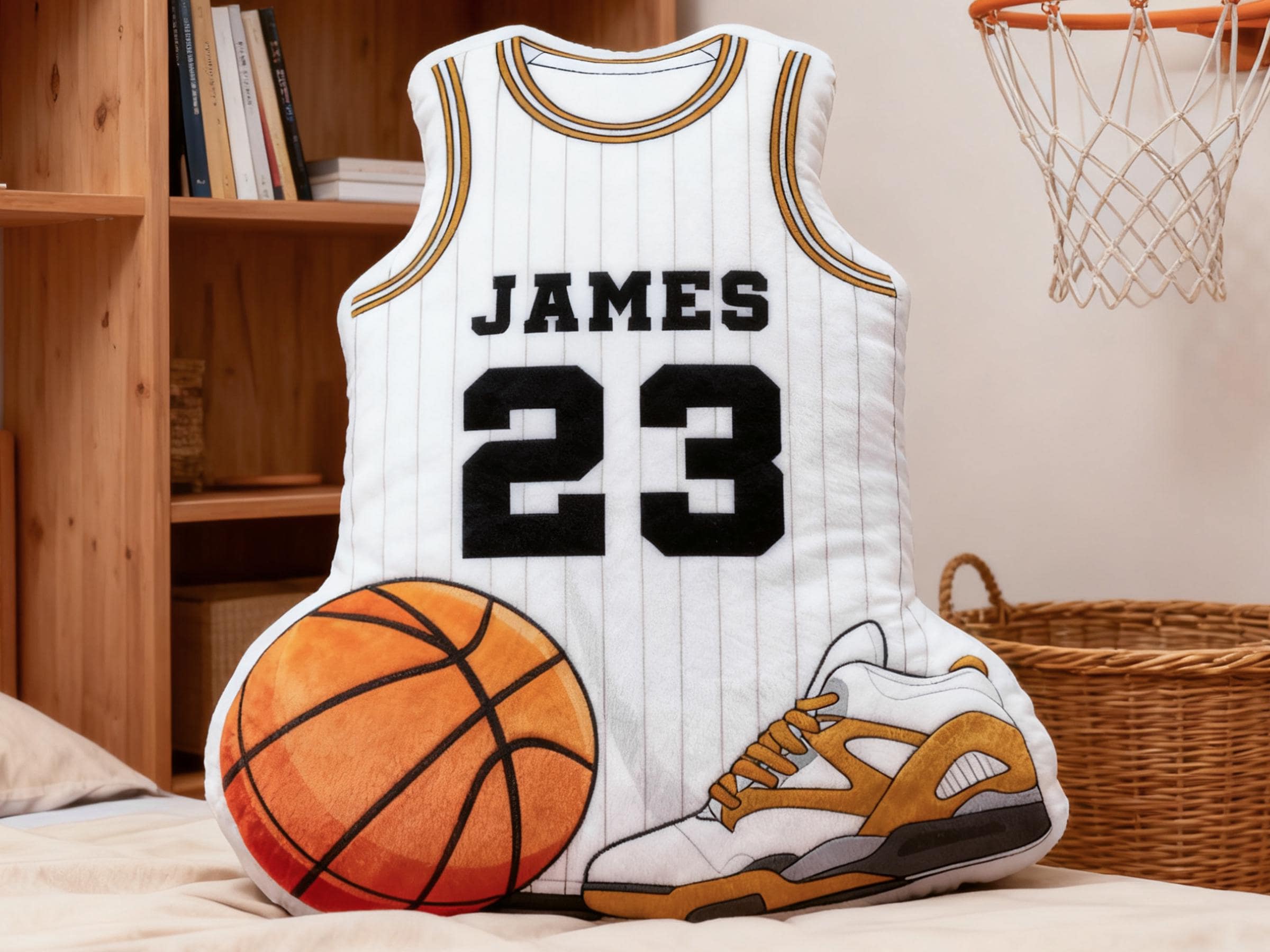 Personalized Basketball Jersey Shoes Pillow,Print Jersey Cushion,Gift For Jock,Basketball Lovers/Fans Gif