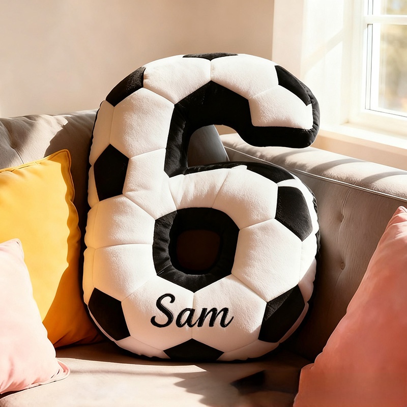 Personalized Soccer Ball Number Pillow with Custom Name Design