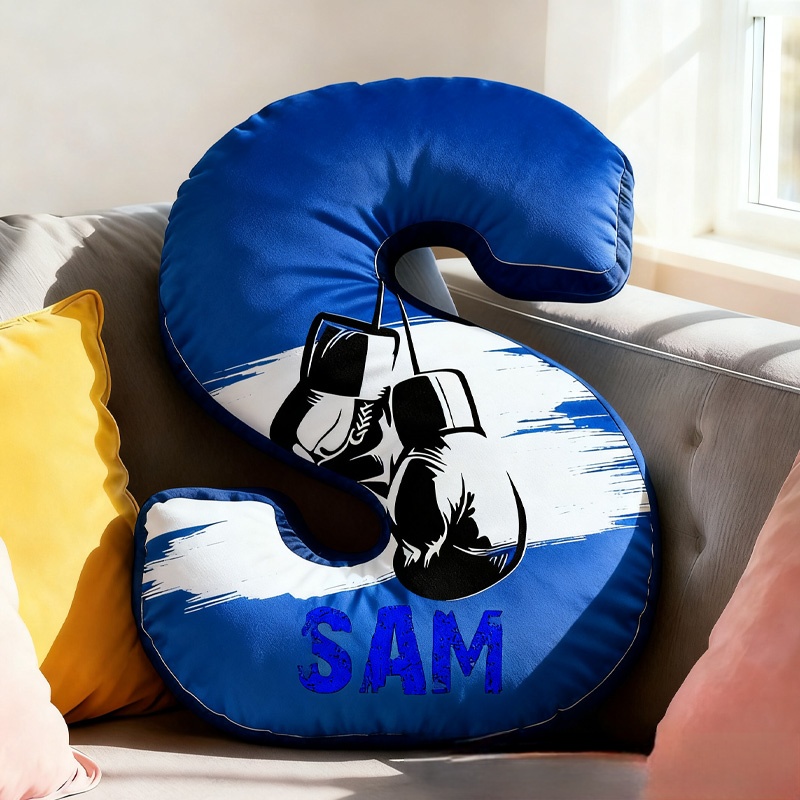 Personalized Letter Pillow Graphic 3D Print Multicolour Boxing Gloves Funny Letter Pillow Custom Name Pillow Comfortable Christmas Decor for Gym Lovers