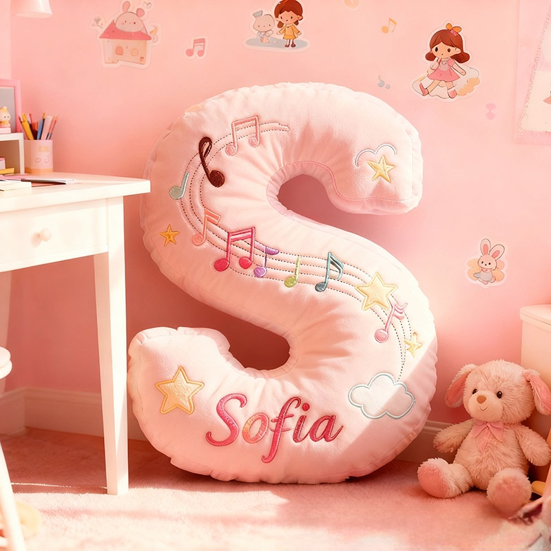 Personalized Graphic 3D Print Colorful Notes Pillow with Your Own Name Soft Stuffed Toy for Kids Music Lovers Decorative Cushion for Girls' Room and Music Room