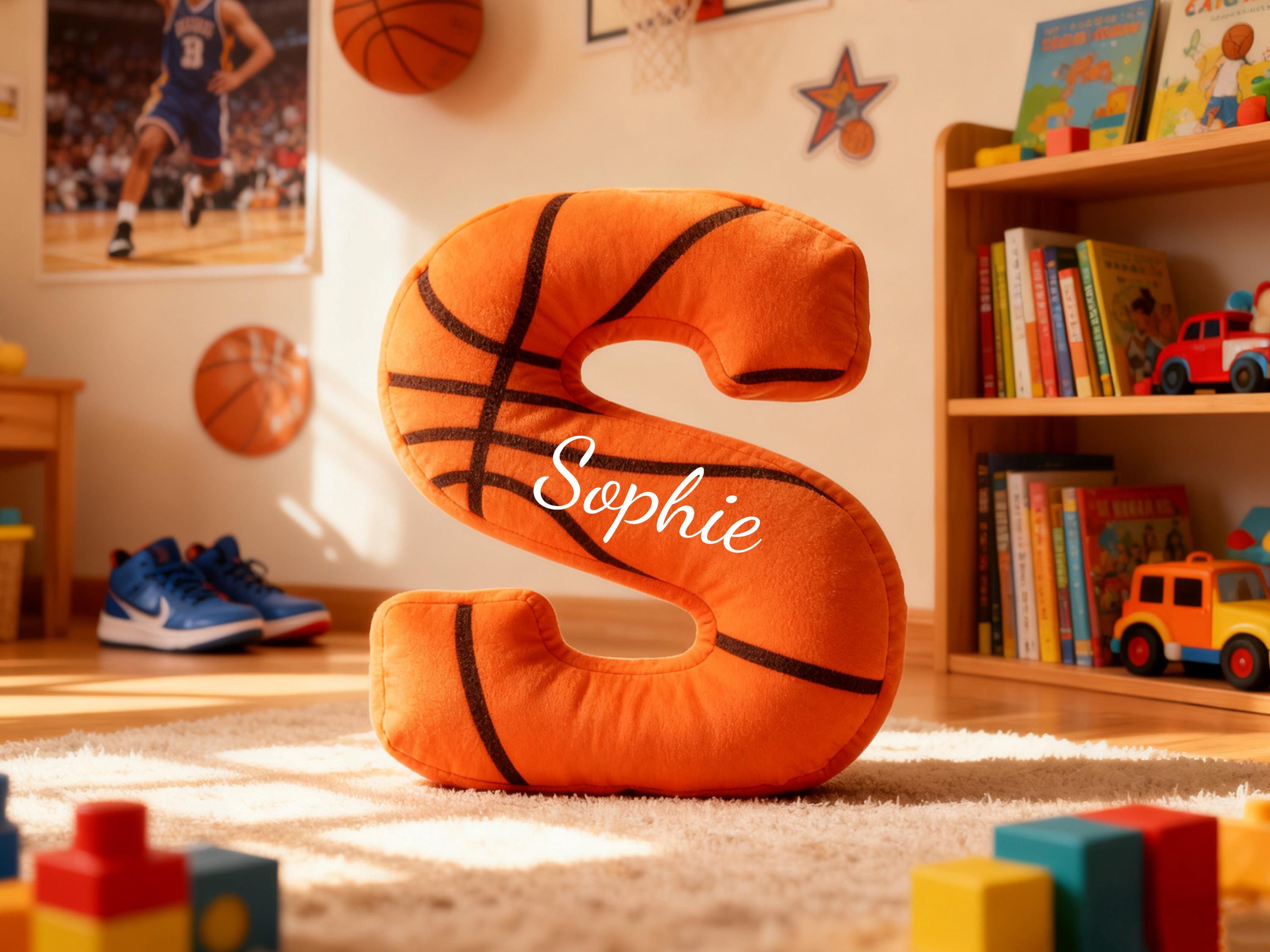 Personalized Kids Initial Basketball Pillow with Custom Name For Basketball Lover