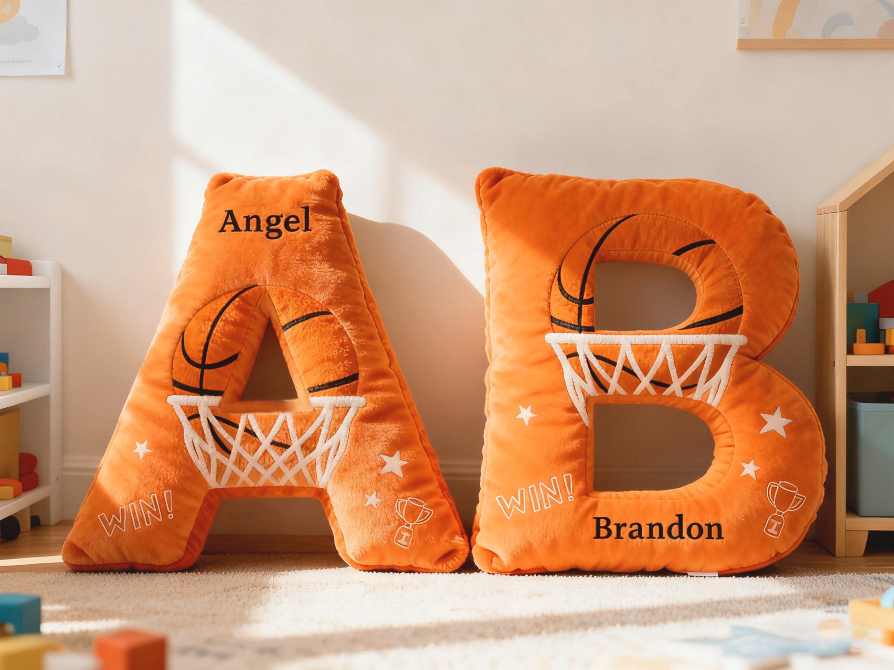 Personalized Initial Basketball Pillow,Custom Letter Shaped Decorations Pillow with Custom Name For Home Decor Gift