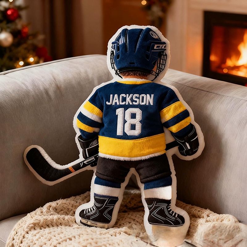Personalized Graphic 3D Print Ice Hockey Player Pillow with Custom Name and Number Graphic 3D Print