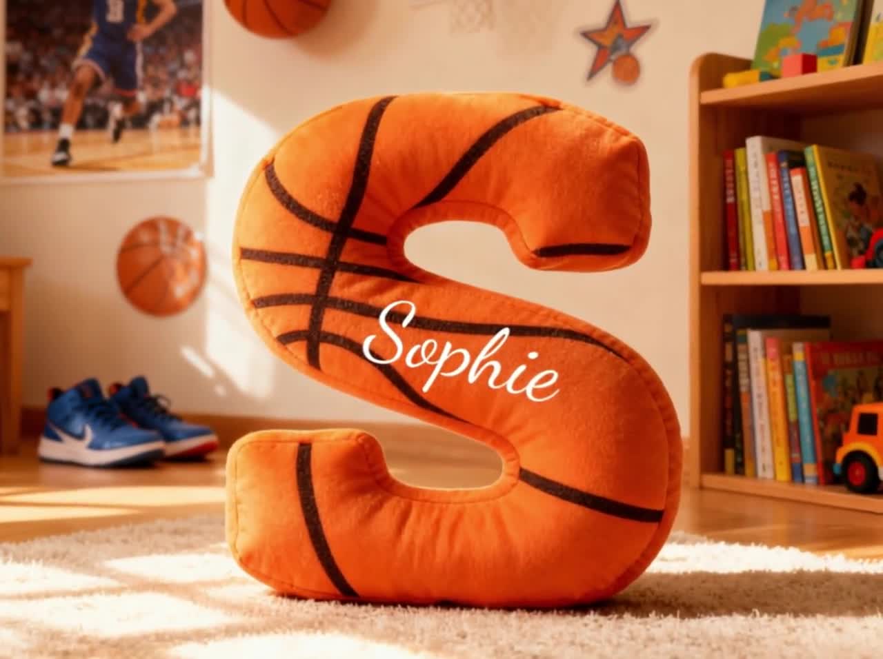 Personalized Kids Initial Basketball Pillow with Custom Name For Basketball Lover