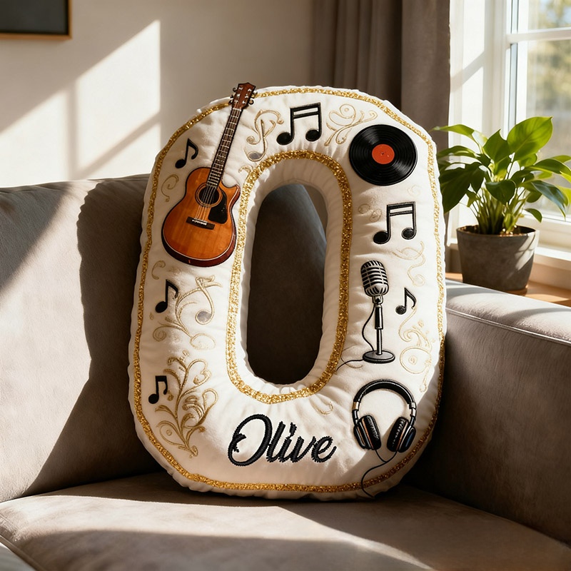 Personalized Graphic 3D Print Vinyl Records and Guitars Pillow With Your Own Name Soft Stuffed Toy for Kids Music Lovers Unique Decorative Cushion for Room