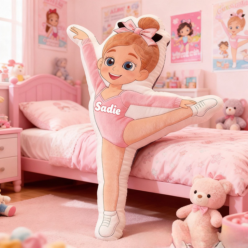 Personalized Gymnastics Pillow with Your Name Soft Stuffed Toy for Kids Unique Decorative Cushion for Girls' Room