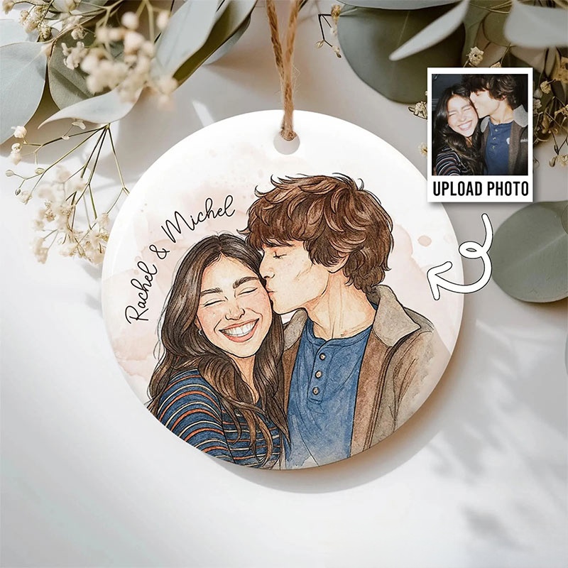 Personalized Couple Ceramic Ornament Custom Photo Name Christmas Gifts for Husband Wife Ornament for Couple Newlyweds Xmas Gift