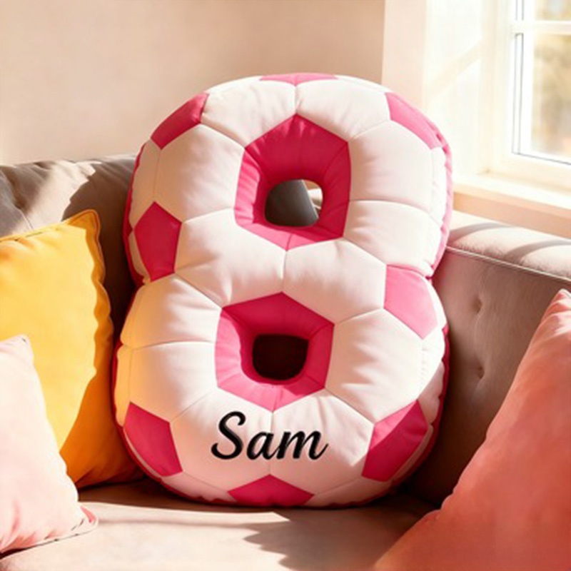 Personalized Soccer Ball Number Pillow with Custom Name Design